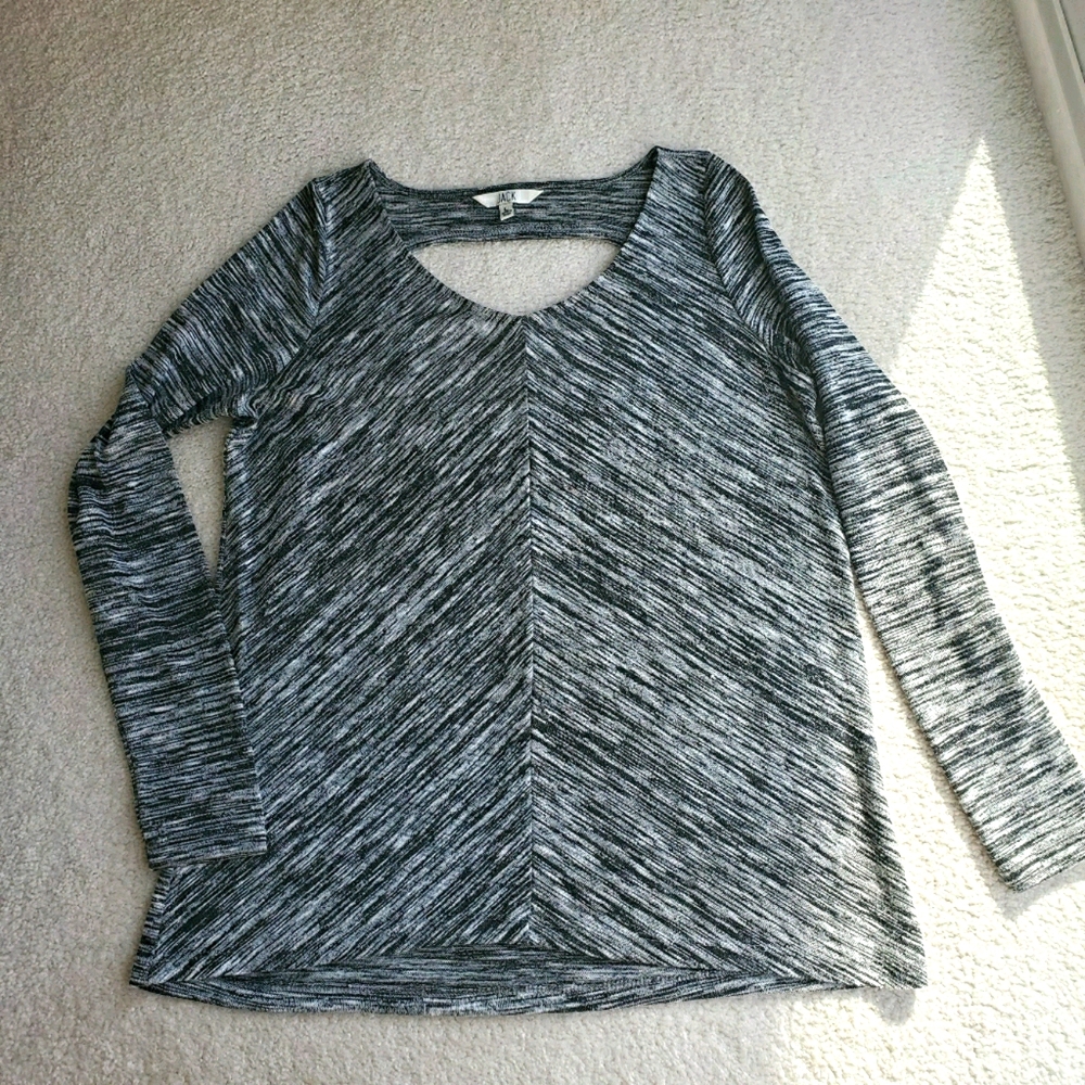 Melange Black Grey Long Sleeve Top Sweater